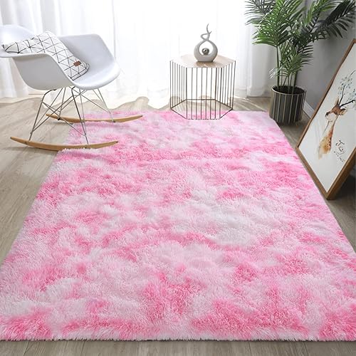 Miniatura 8 de DweIke - Alfombras esponjosas para dormitorio, sala de estar, alfombras de interior de 4 x 6 pies, alfombras peludas teñidas anudadas, color rosa