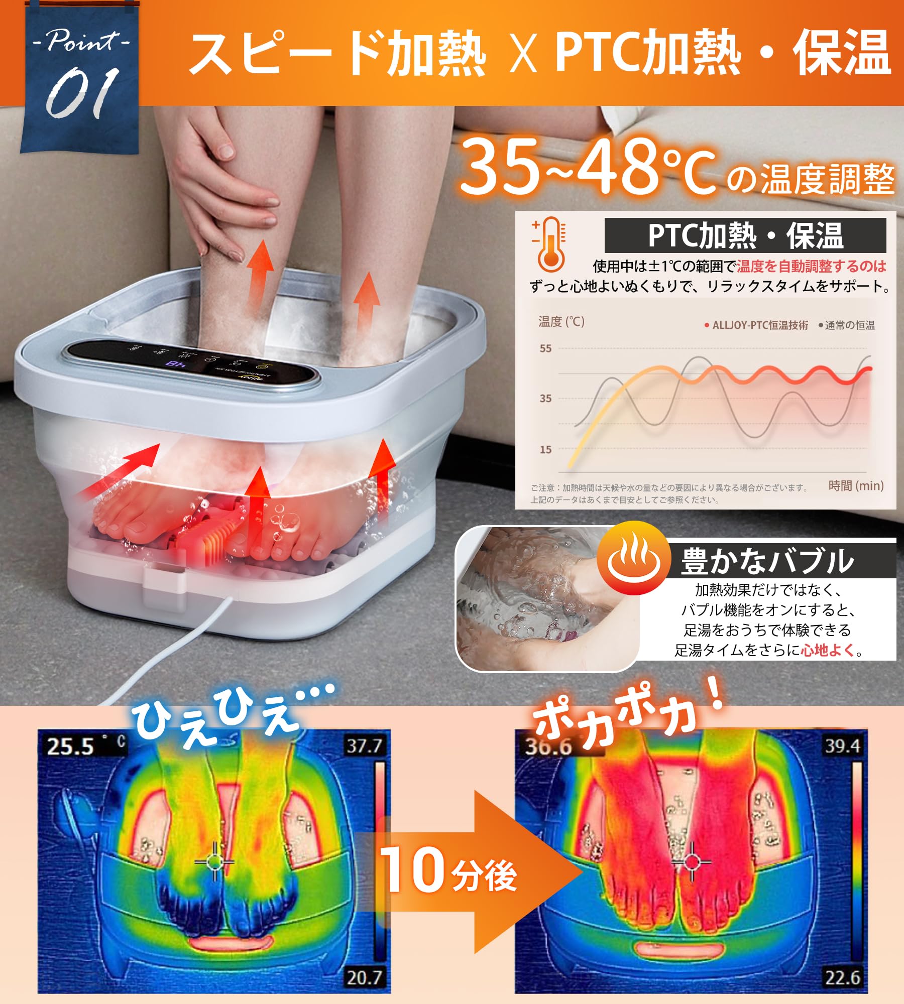 Amazon | ALLJOY フットバス 10L大容量 折りたたみ 保温機能付き 足湯
