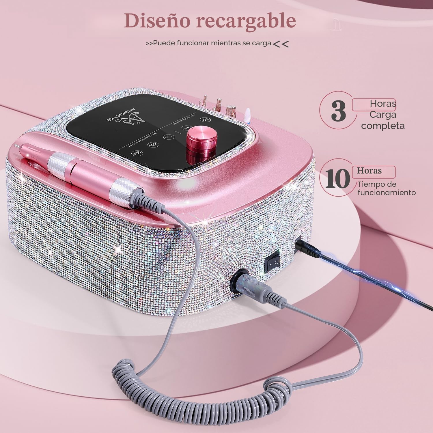 2-en-1 Torno para Uñas y Lámpara Ultravioleta de Uñas, Profesional Recargable 45000 RPM Torno para Uñas, Lámpara de Curado de Secado Rápido de Uñas, Diseñado para el Salón, Casa