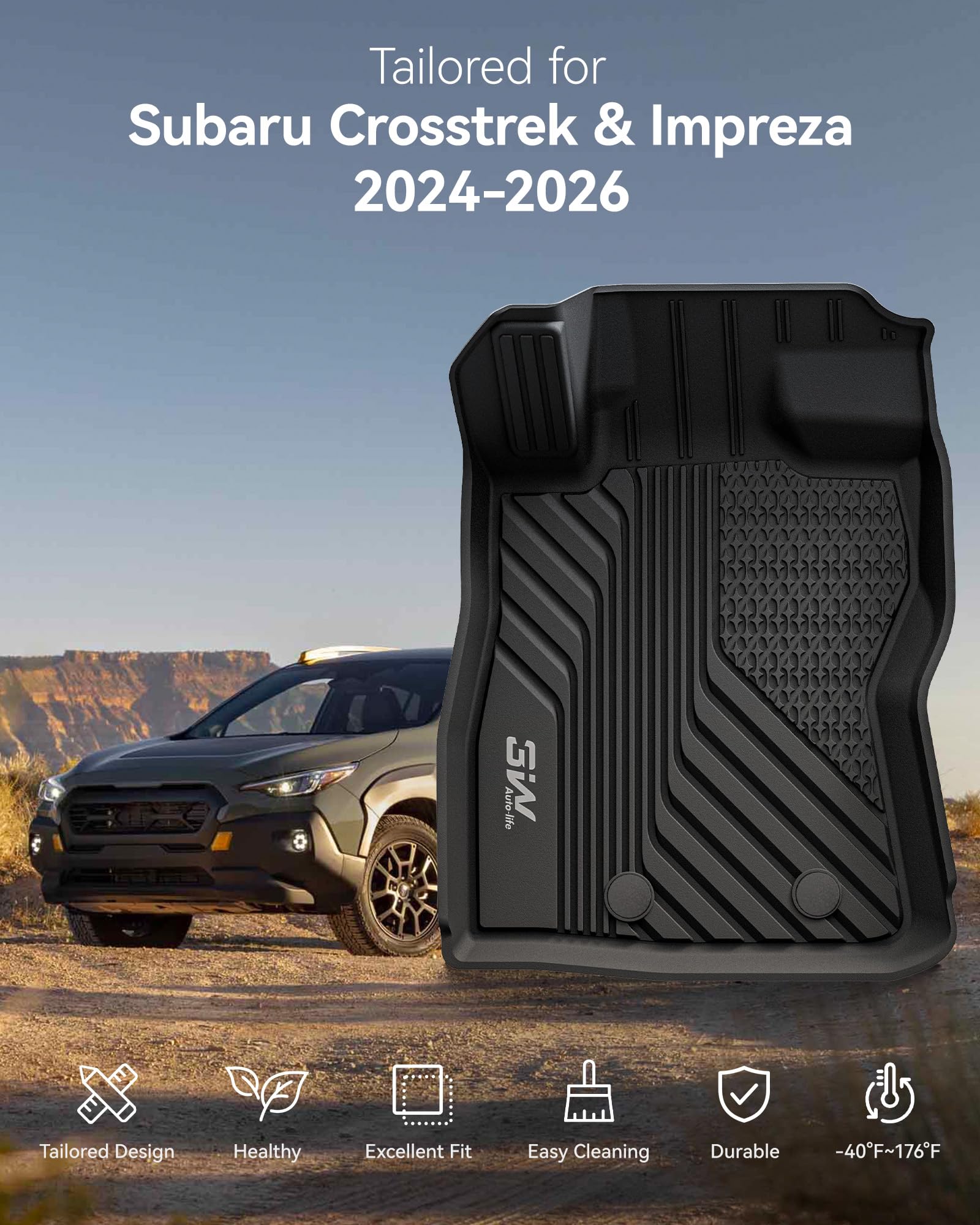 3W Floor Mats for 2024-2025 2026 Subaru Crosstrek Impreza All Weather TPE Custom Fit Floor Liners Full Set — view 2