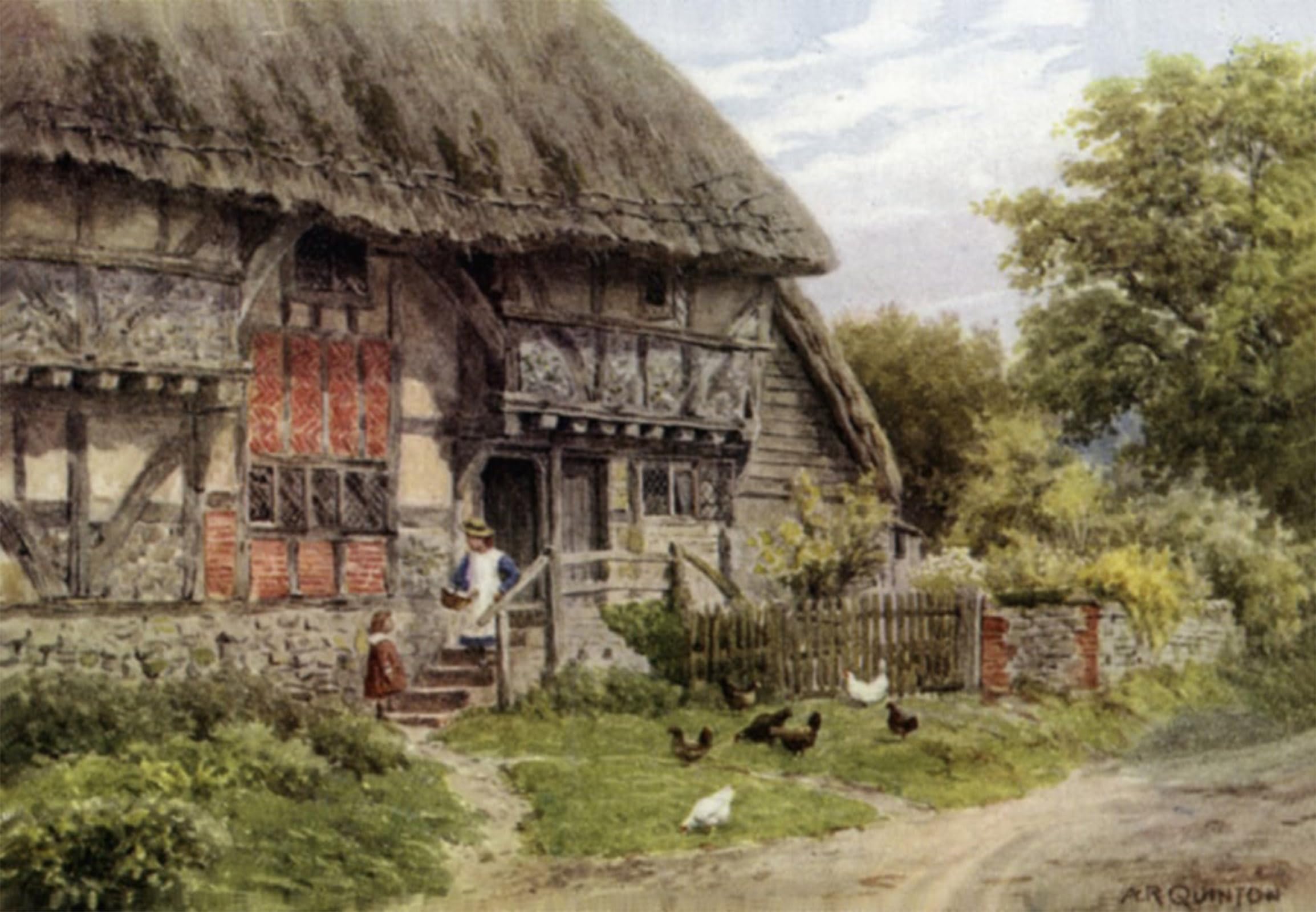 ARTXLXXBN Famous Painting Canvas Artwork Graffiti Print Old Cottage Bignor Sussex by Alfred Robert Quinton Portrait Canvas Image for Home Decor 60x90cm