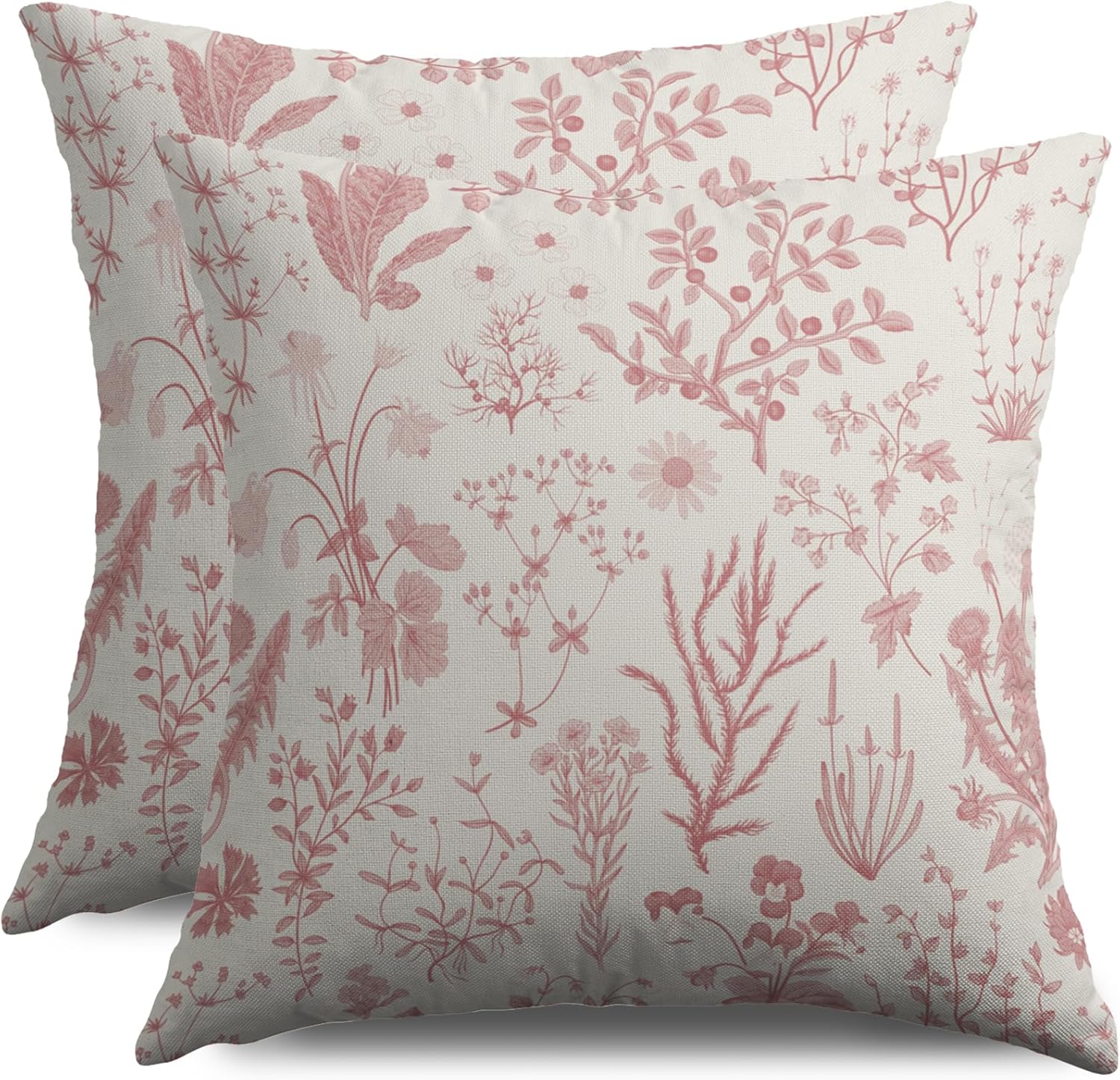 Spring Floral Pillow Covers 24X24 Set of 2, Botanical Print Green Flower Plant Pattern Decorative Throw Pillowcases Outdoor Farmhouse Seasonal Cushion Cases Couch Sofa Bed Decor