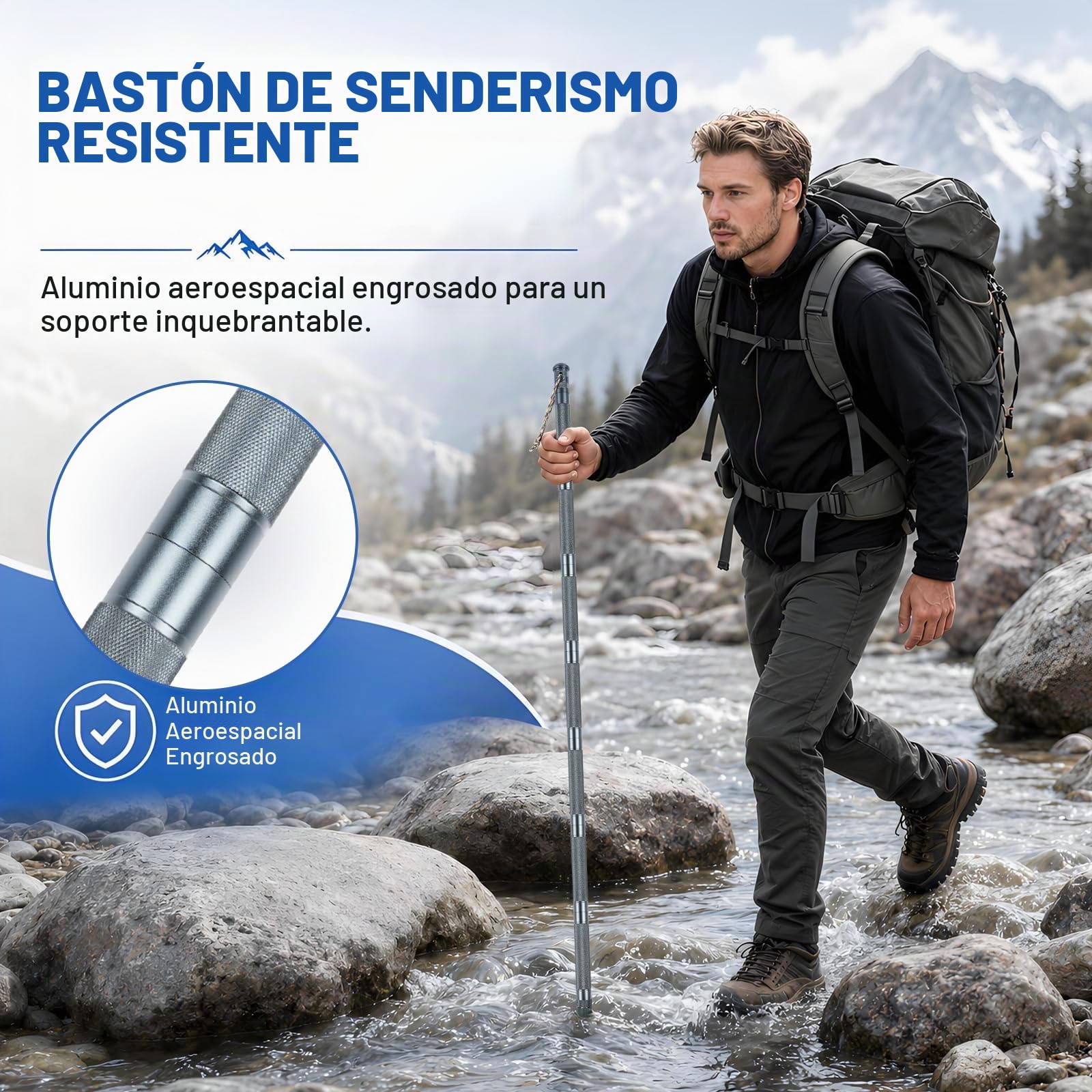 aiGear Bastón táctico para caminar, senderismo, equipo multiherramienta, bastón de senderismo, personal táctico al aire libre para supervivencia, camping, senderismo