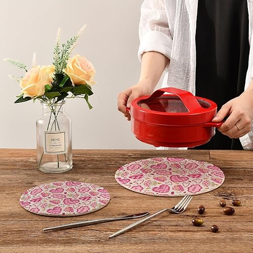 Miniatura 7 de Utensil Doodle Strawberry Pink Hot Mats Pads for Kitchen Heat Resistant Round Trivet Mat for Coaster Hot Pots Pans Cotton Woven Trivet Pot Holders
