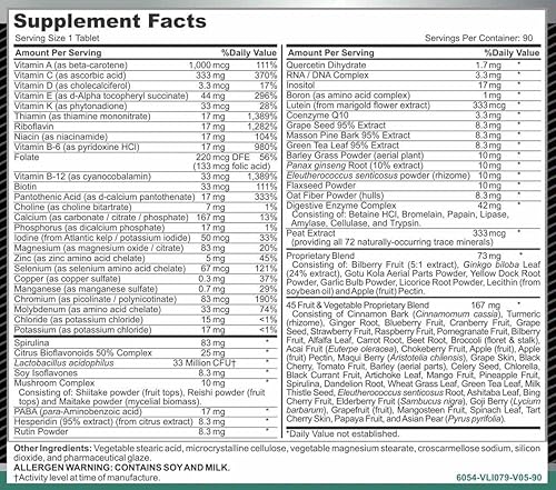 Miniatura 7 de MEGAV-1 Multivitamina, superalimento y minerales - Multivitamínico diario con probióticos, enzima digestiva, complejo de hongos para la salud del