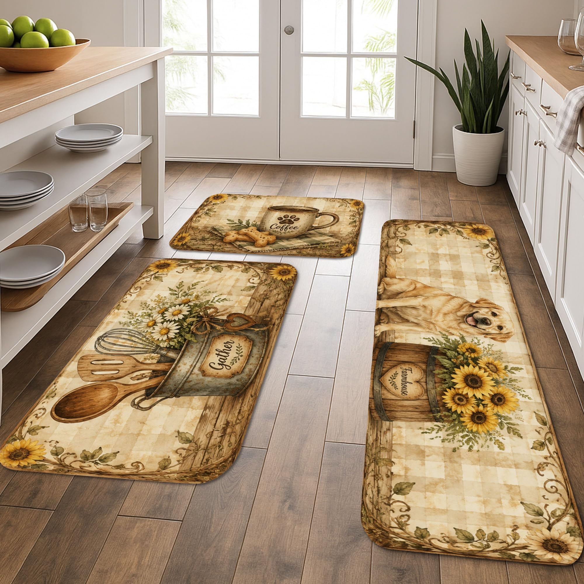 Tapis de cuisine vintage champêtre confortable et lavable 3 pcs