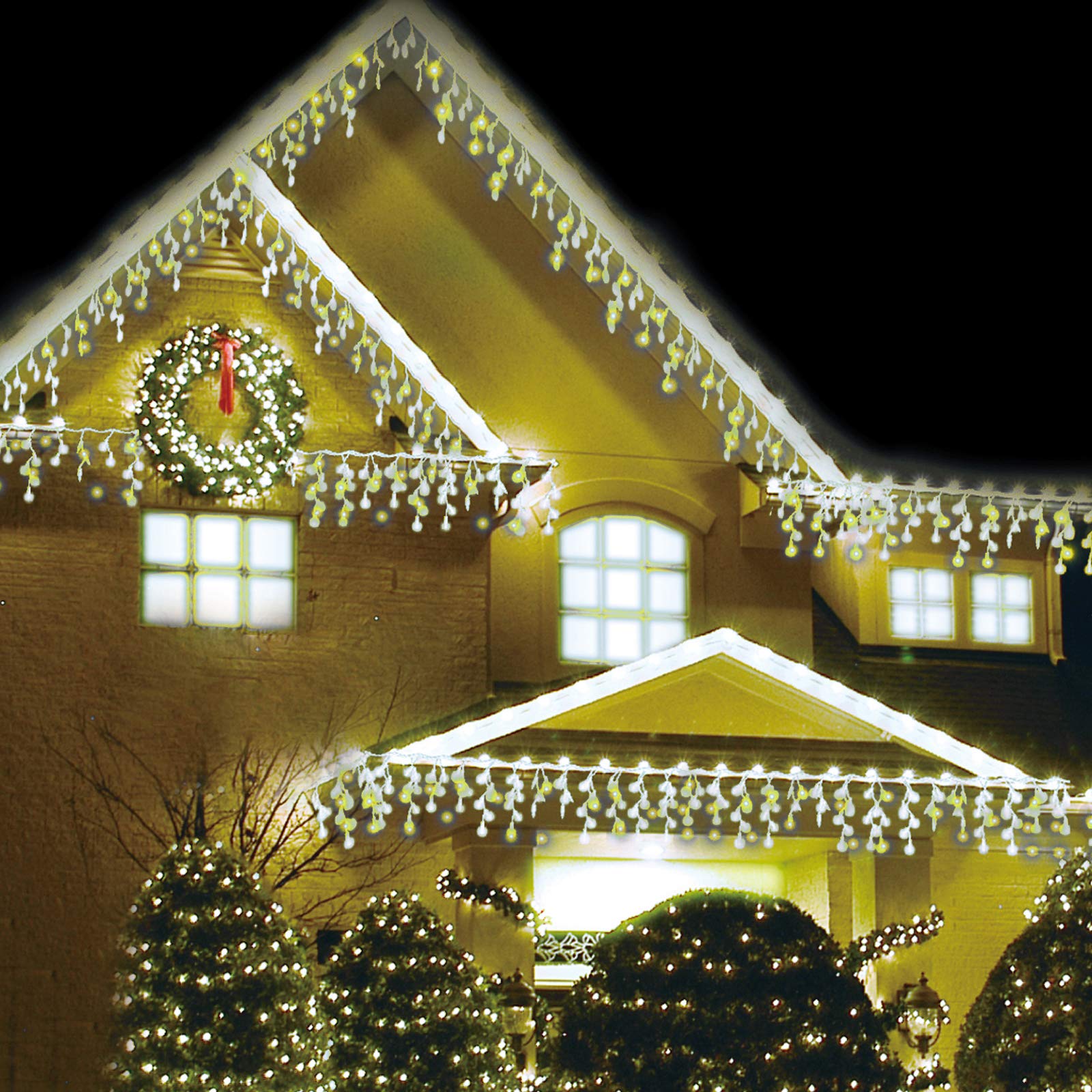 Amos Cool White & Warm White 200 Super Bright Led 3.9M Icicle Snowing Effect Battery Operated Fairy Lights With 8 Functions And Timer For Indoor Outdoor Christmas Tree House Garden Decoration (Cool White & Warm White)
