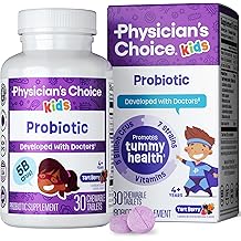 Physician's CHOICE Probiotics for Kids - 7 Diverse Strains, Organic Prebiotics, Vitamins &amp; Minerals - Clinically Studied L. Rhamnosus GG - Immune &amp; Digestive Support - No Sugar or Artificial Dyes