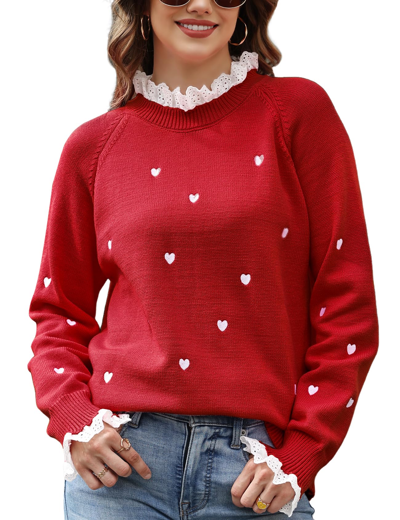 wyeysyt Heart Lace Sweater for Women Cute Fall Pullover Trendy Valentine Sweaters Long Sleeve Casual Knit Jumper Top-picture-52