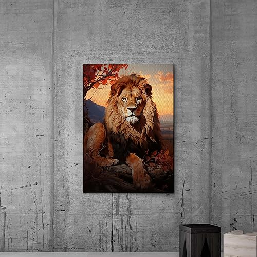 Canvas Wall Art Print African Home Decor Framed Stretched Picture Photo Painting Artwork Image Lion Nature Map