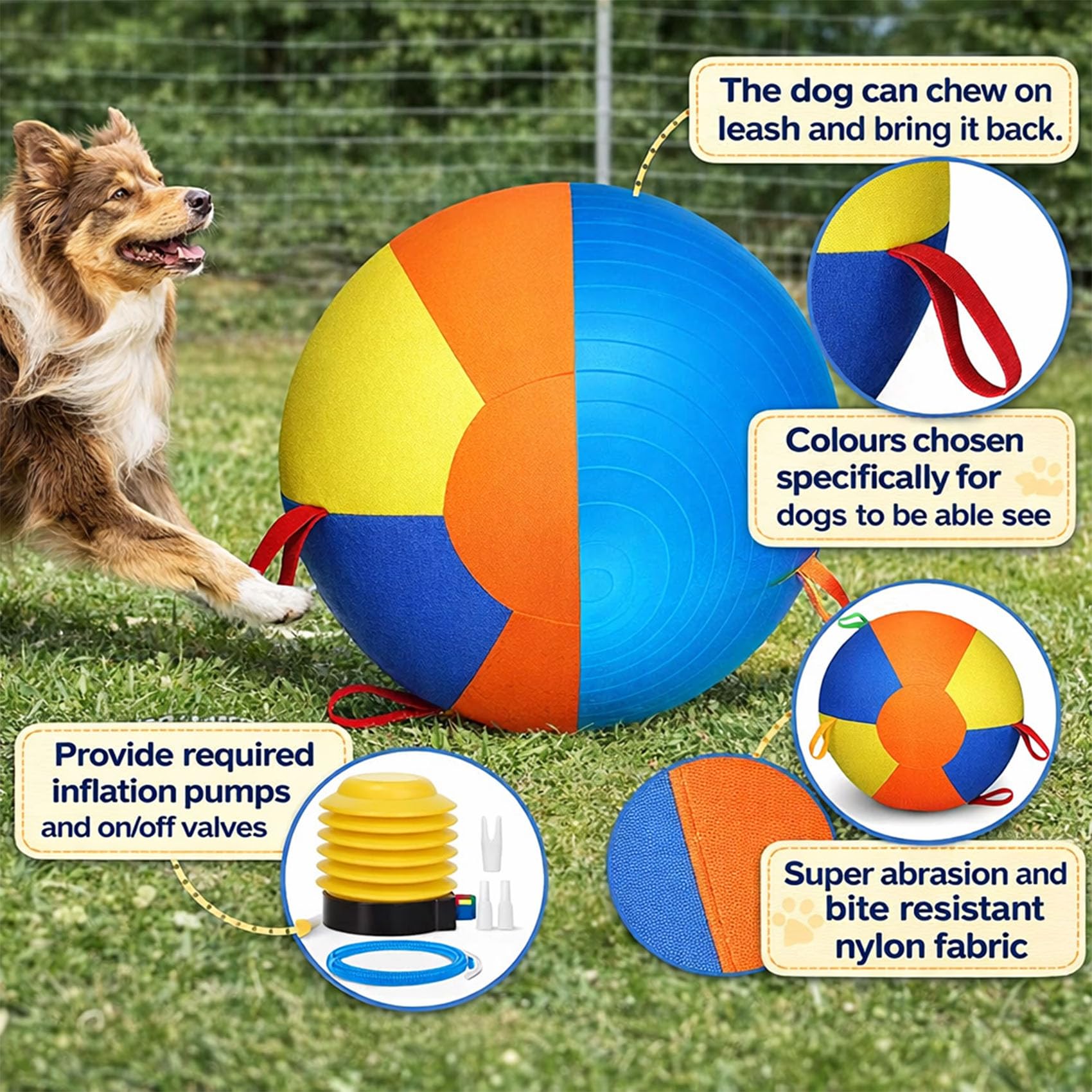 Herding Balls for Dogs, Calming Jumbo Ball for Dogs, 10 18 22 Inch Giant Inflatable Dog Ball with Reinforced Handles Cover & Pump, Durable Tear Resistant Toy for Training Exercise Play (55 cm/21.65in)