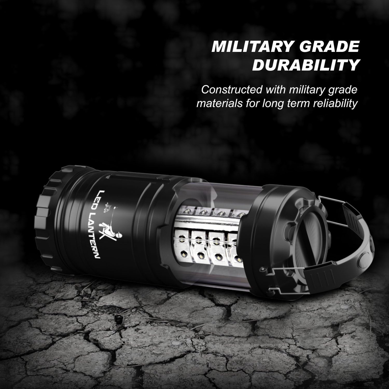 MalloMe 2-in-1 LED Camping Lantern & Flashlight with 12 AA Batteries - Survival Kit Gear for Emergency, Hurricane, Storm, Outage (Black, Collapsible), 4 Pack