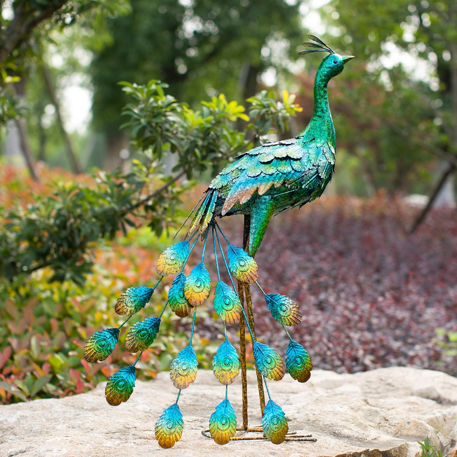 Kircust Peacock Garden Statue and Sculpture, Metal Peacocks Yard Art Lawn Ornament for Outdoor Backyard Porch Patio Decorations(1-Piece) : Patio, Lawn & Garden