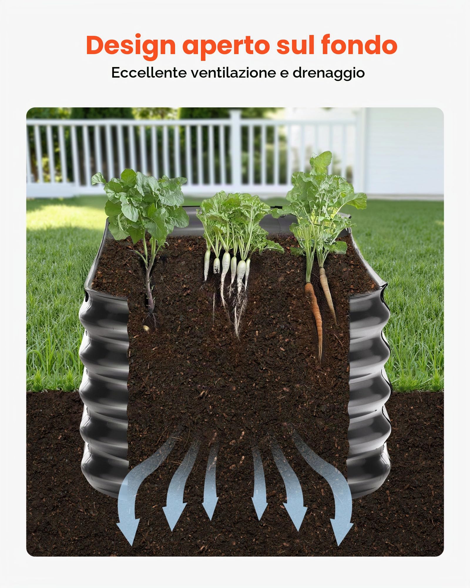 VEVOR Fioriera Rialzata da Giardino Esterno 2000 x 600 x 420 mm, Fioriera Ovale da Esterno, Design a Fondo Aperto, Grande Aiuola Rialzata per la Coltivazione di verdure, Piante Grasse, Grigio Scuro