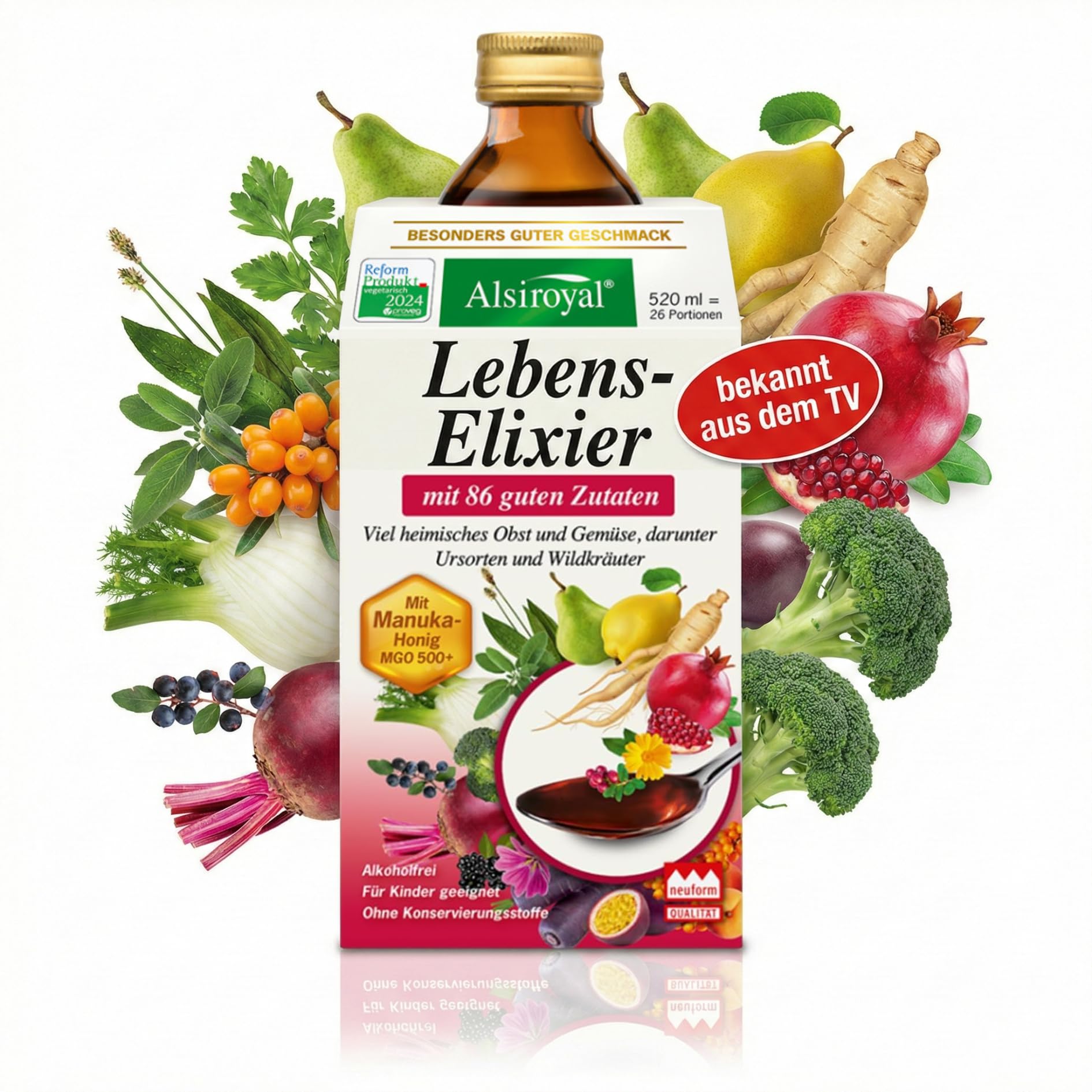 Alsiroyal Lebens-Elixier 520 ml – 26 Portionen - Mikronährstoff-Elixier mit 86 Zutaten aus Obst, Gemüse & Kräutern