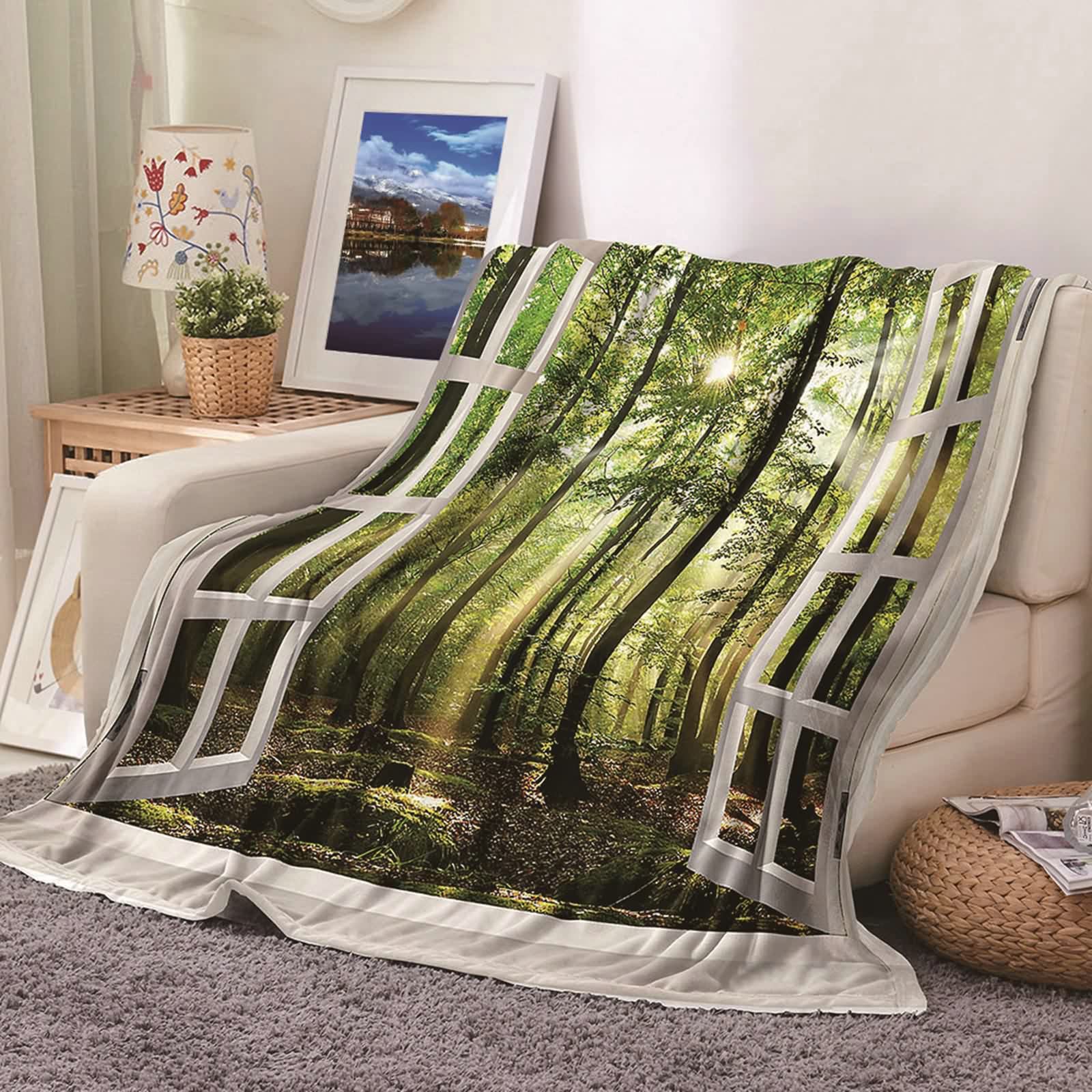 Aeici Couverture Polaire, Couverture Enfant Polaire Couverture 150x200 cm Soleil des Arbres Couverture Canapé Cadeau pour Adultes et Enfants