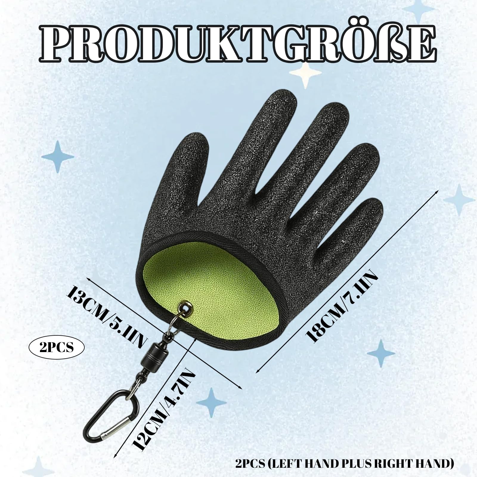 Angelhandschuhe, Landehandschuh Hecht, 1 Paar Handschuhe mit 2 Magnetischen Haken Angelzubehör, Angel Handschnuhe, Wasserdicht, Bissfest und Rutschschutz für Hecht, Zander, Wels, Raubfische