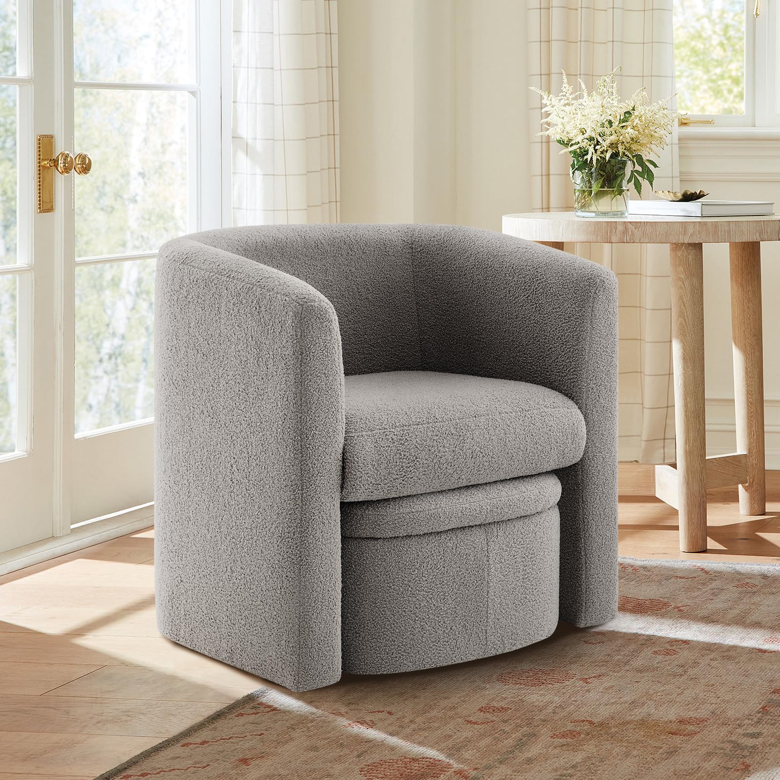 Ottoman Gray Barrel Accent Chair COLAMY Barrel Accent Chair, Set