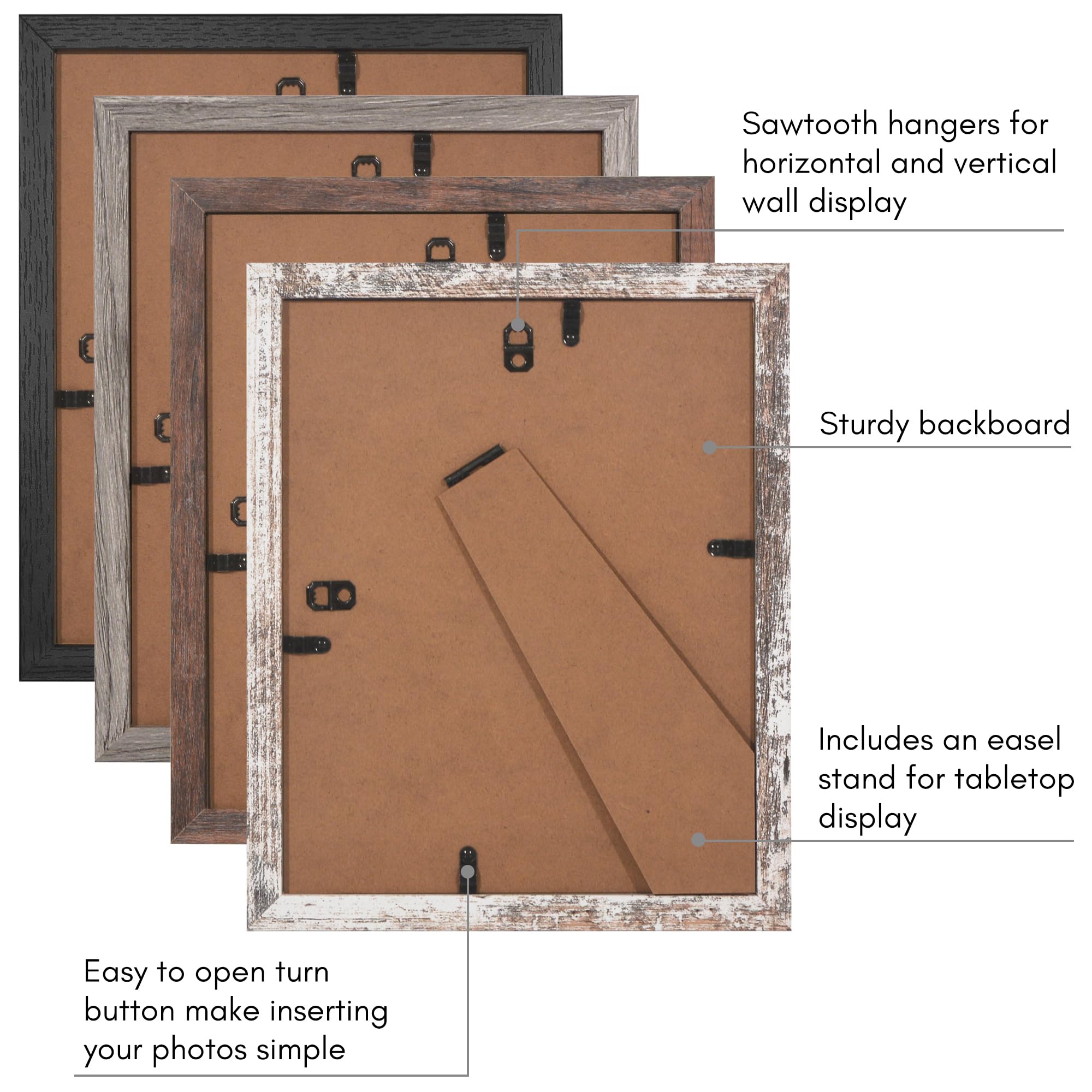 Americanflat Rustikaler Bilderrahmen-Set, 20,3 x 25,4 cm, Verwendung als 12,7 x 17,8 cm Bilderrahmen mit Passepartout oder 20,3 x 25,4 cm Rahmen ohne Passepartout, Fotorahmen mit strukturiertem Holz,