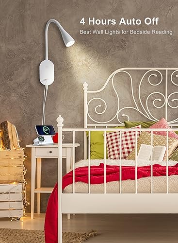 Miniatura 5 de deeloop Luz de lectura LED de montaje en pared para cama, lámpara de lectura con salida USB, 5 niveles de brillo, luces de libro de control táctil