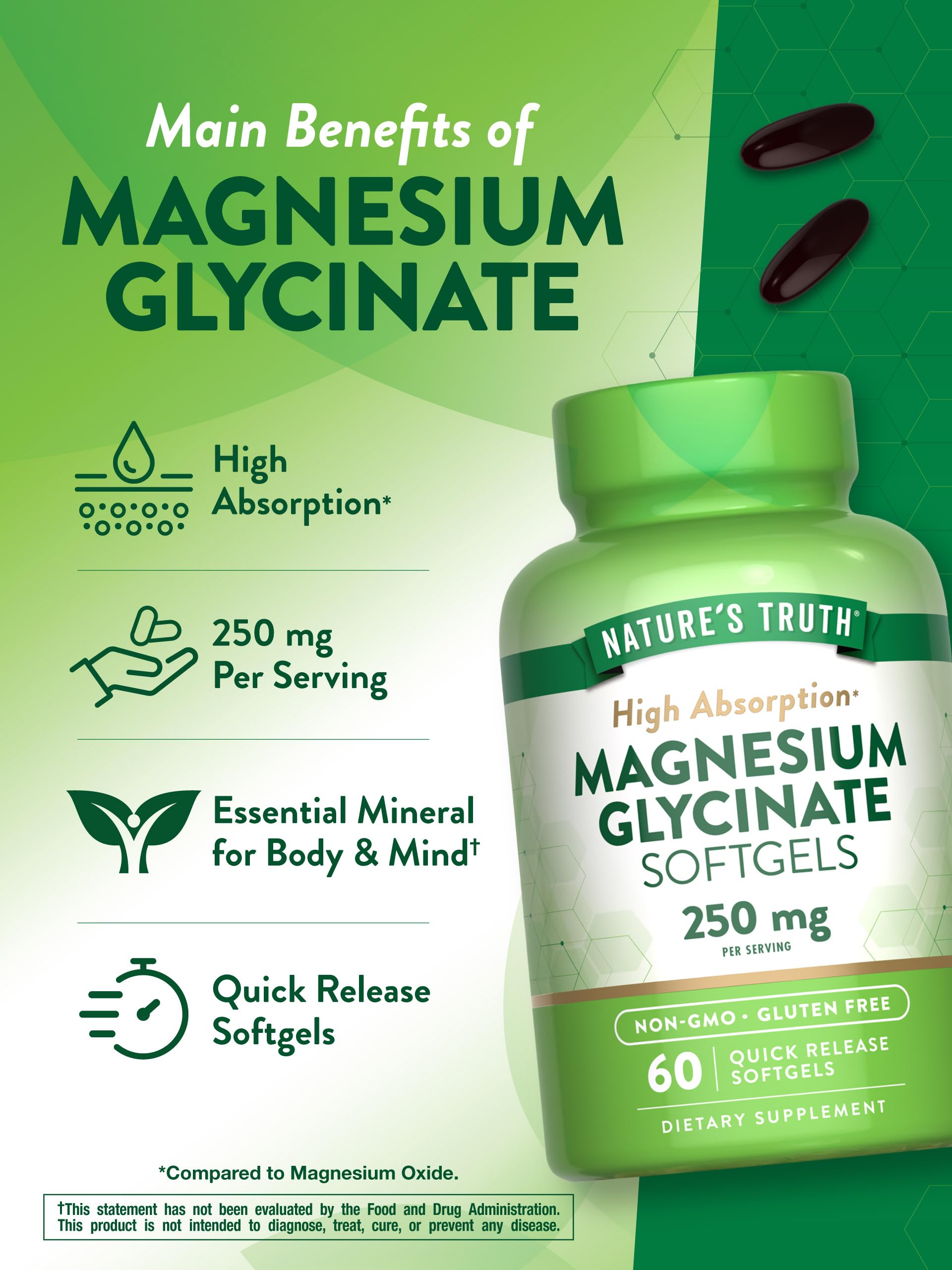 Nature's Truth Magnesium Glycinate 250mg | 60 Softgels | High Absorption — Amazon image 5