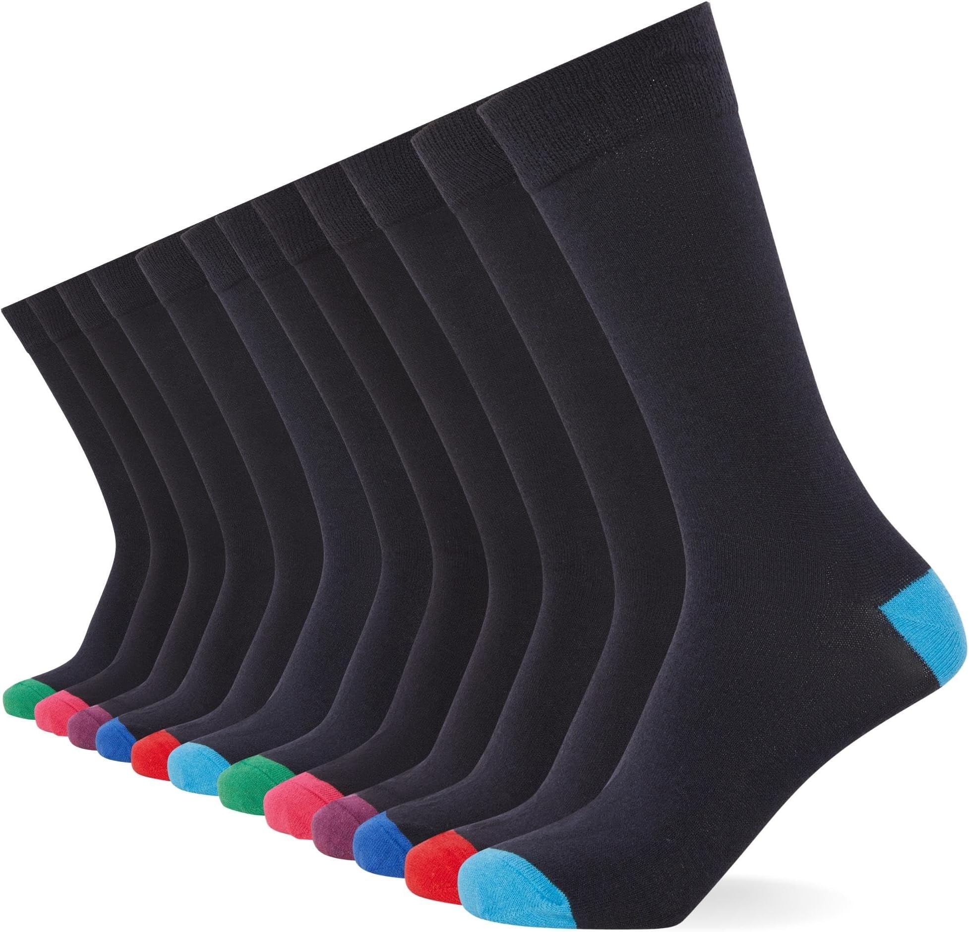 12-Pack Smart Mens Socks - Breathable Plain, Patterned, & Black Socks Men - Suitable for Work and Casual Wear - Soft and Insulated with Reinforced Heel & Toe