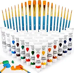 MAQIHAN Conjunto de tinta acrílica - 24 cores de tinta acrílica com 20 pincéis, tubos de 24 x 12 ml de qualidade artística, kits de materiais de pintura não tóxica para artistas e adultos, tinta