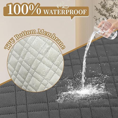 Miniatura 2 de Funda de terciopelo 100 % impermeable para perros, funda de sofá lavable para sofá de 3 plazas, juego de fundas acolchadas y antideslizantes con