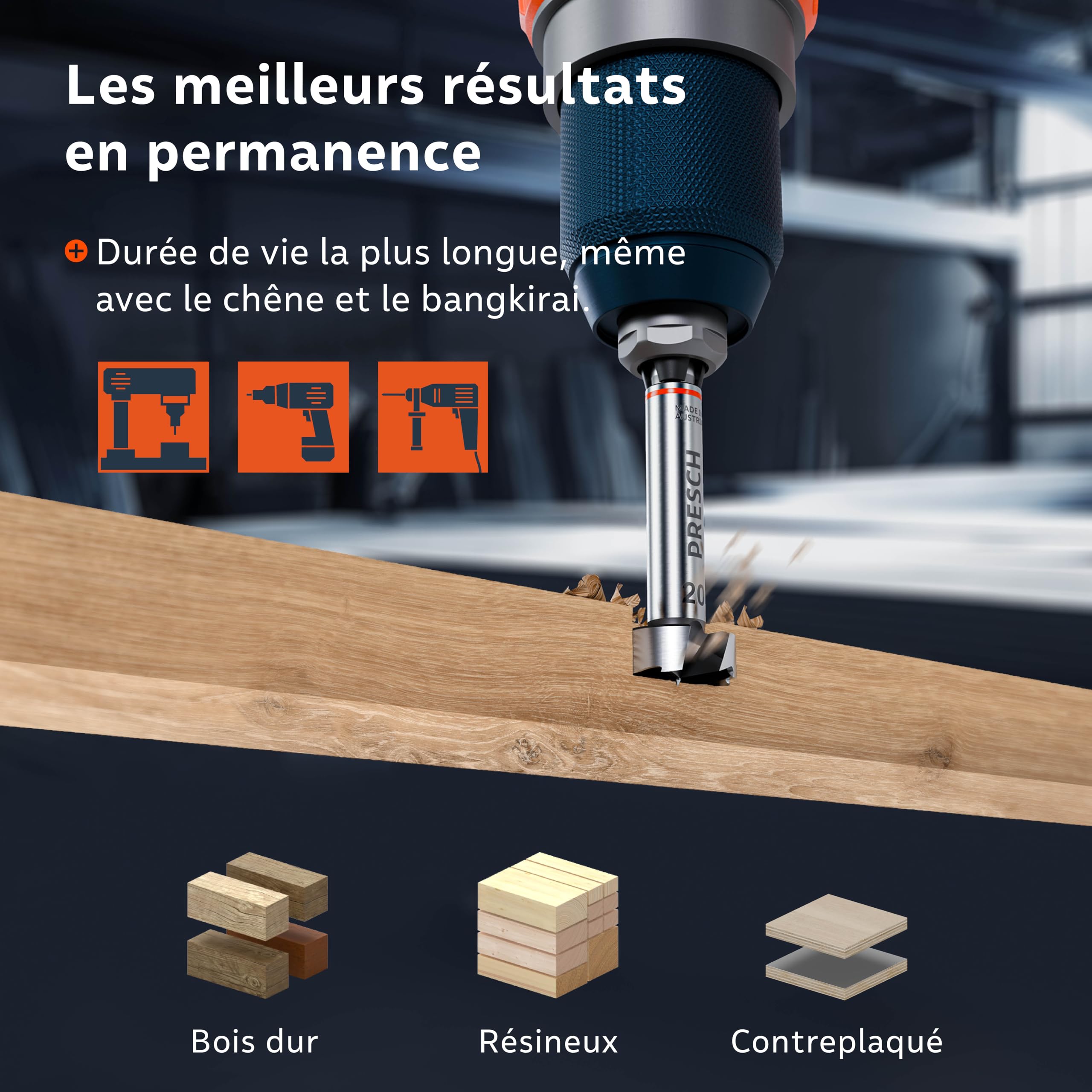 Presch Mèches Forstner Ø 20mm - Coupe-trou ultra tranchant et durable - Pointe de centrage de haute précision pour des trous ronds parfaits - Performance fiable avec une longévité optimisée
