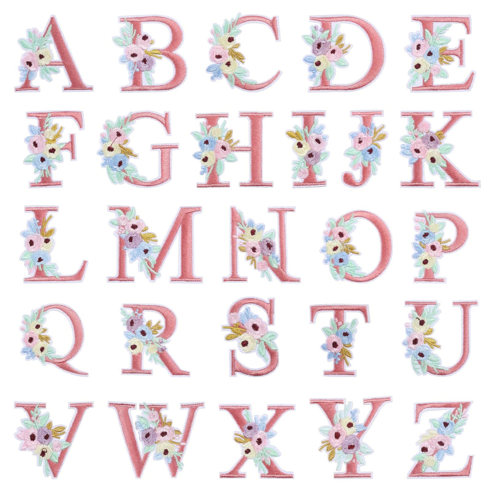 Écussons brodés alphabet A-Z rose thermocollants pour personnalisation de vestes et sacs (26 pièces)