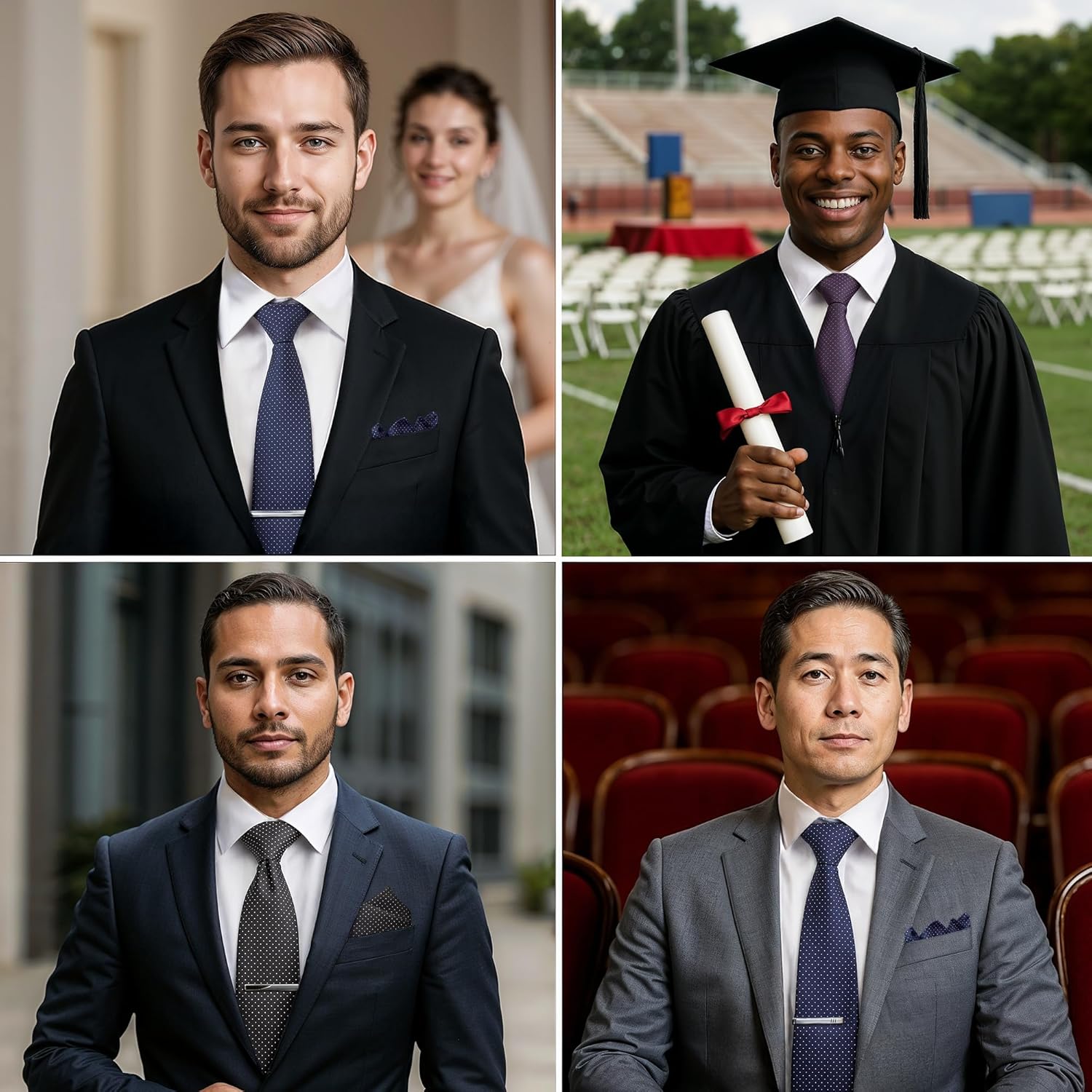 Premium Men’s Gift Tie Set Silky Necktie Pocket Squares Tie Clips Cufflinks For Men - Image 9