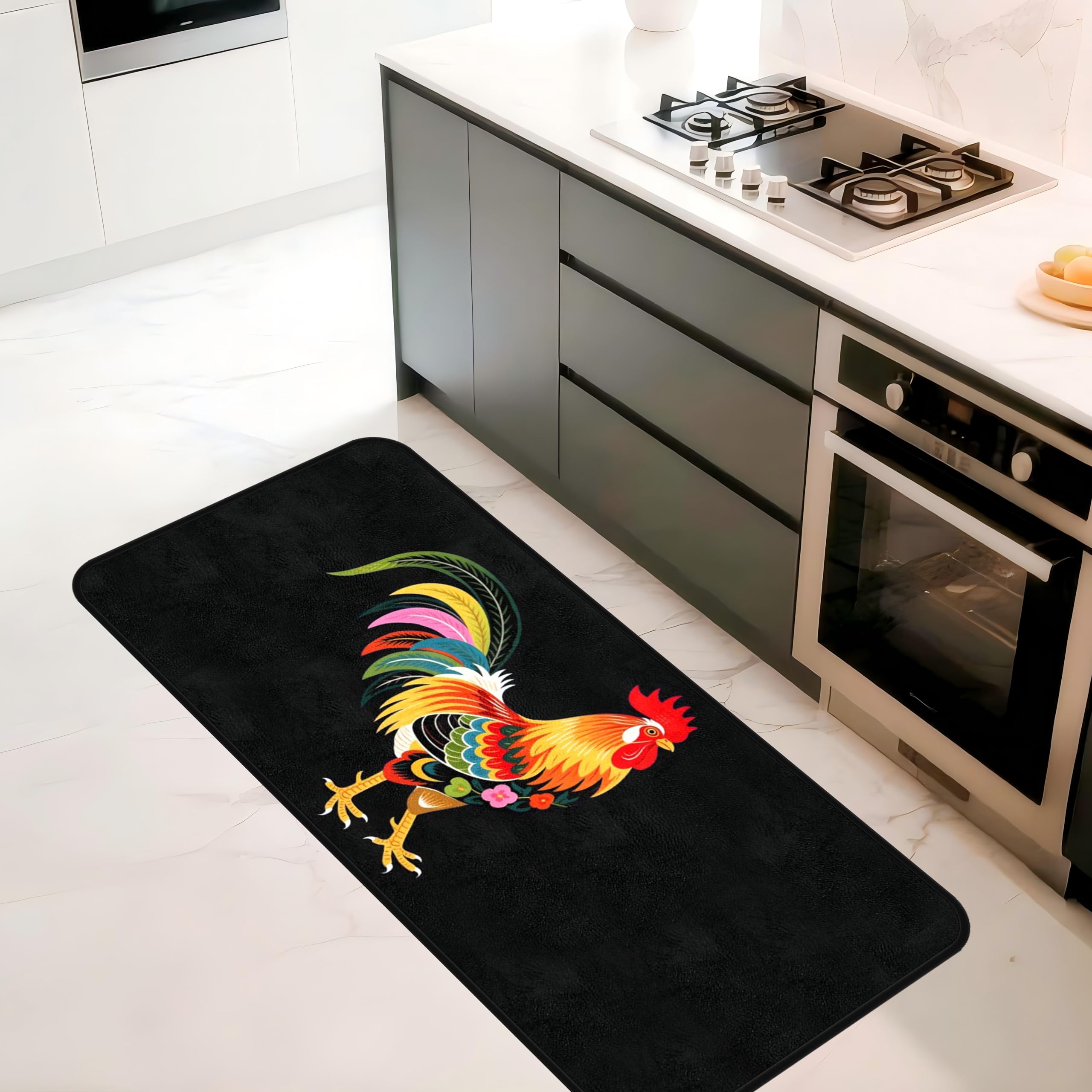 Decorative Kitchen Mats for Floor Colorful Rooster(001) Non-Slip Washable Farmhouse Laundry Room Rug 48"x20"