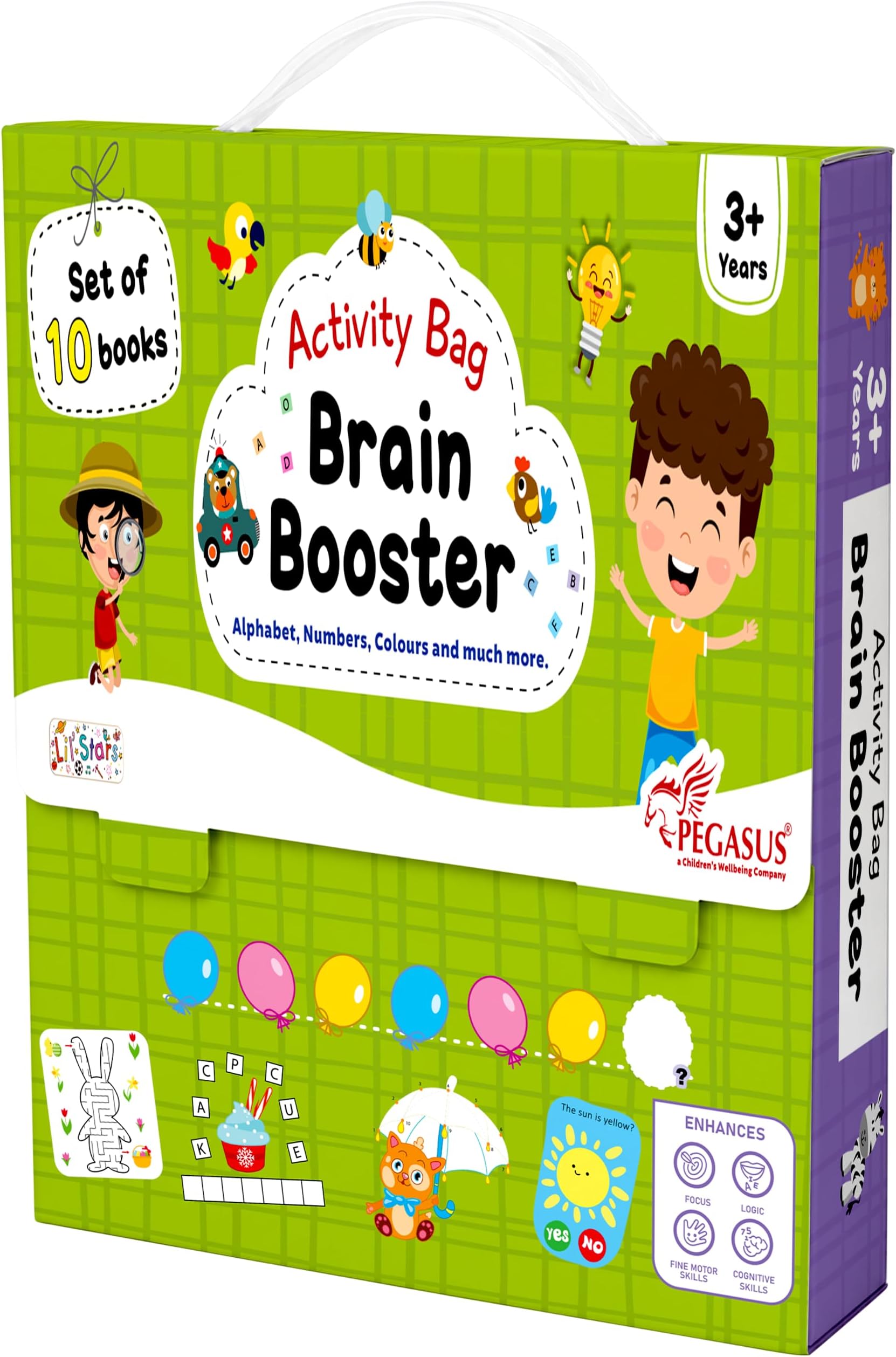 Brain Booster Activity Bag for Kids & Children |Set of 10 Books| Dot to Dot,Look & Find,How Many,Mazes,Difference,Reasoning,Sort,Word Search,Jumble