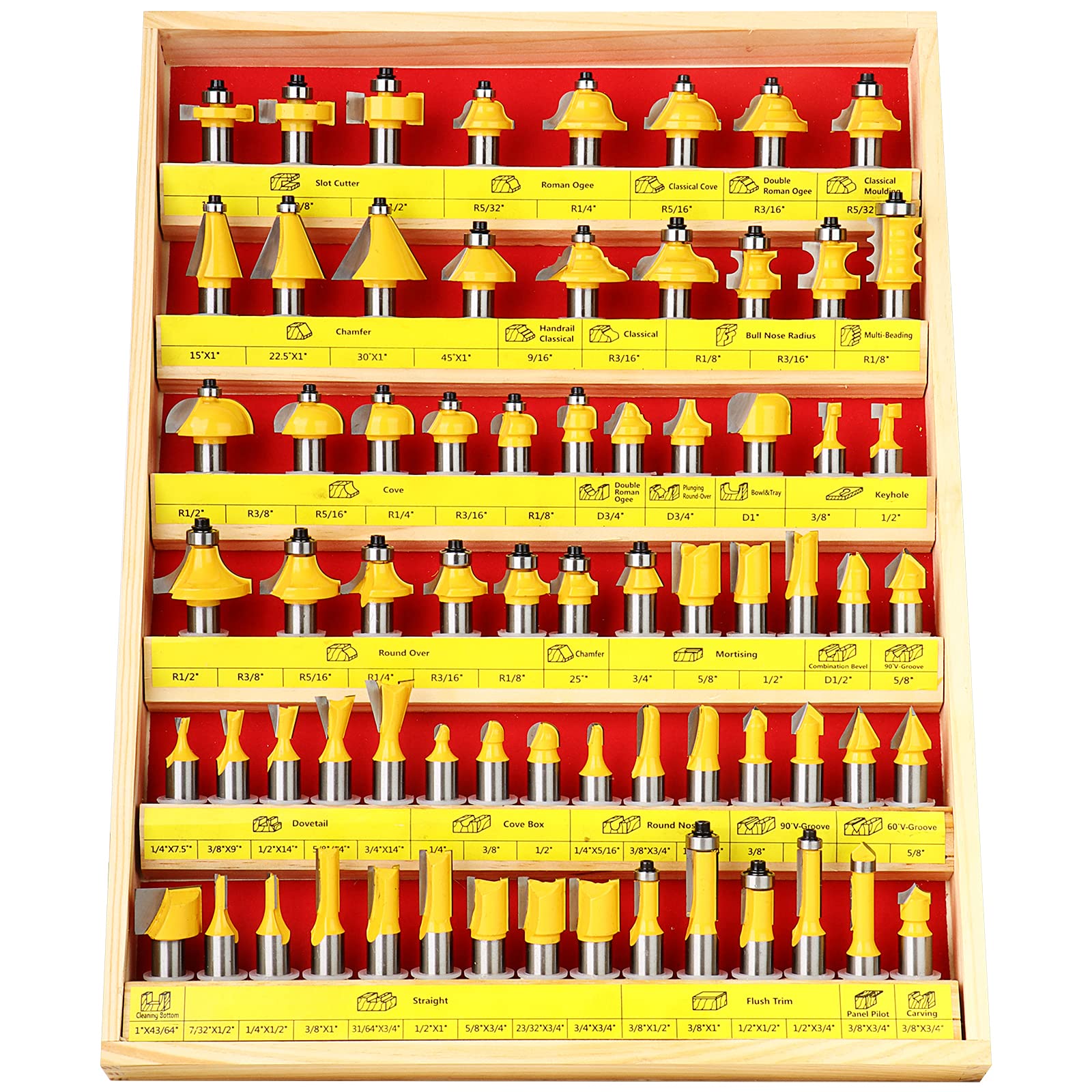 MEIGGTOOL 70PCS 1/2 Inch Shank Router Bit Set Door Window Bites with Tungsten Carbide Tips for Use On Wood, Metal, Plastic