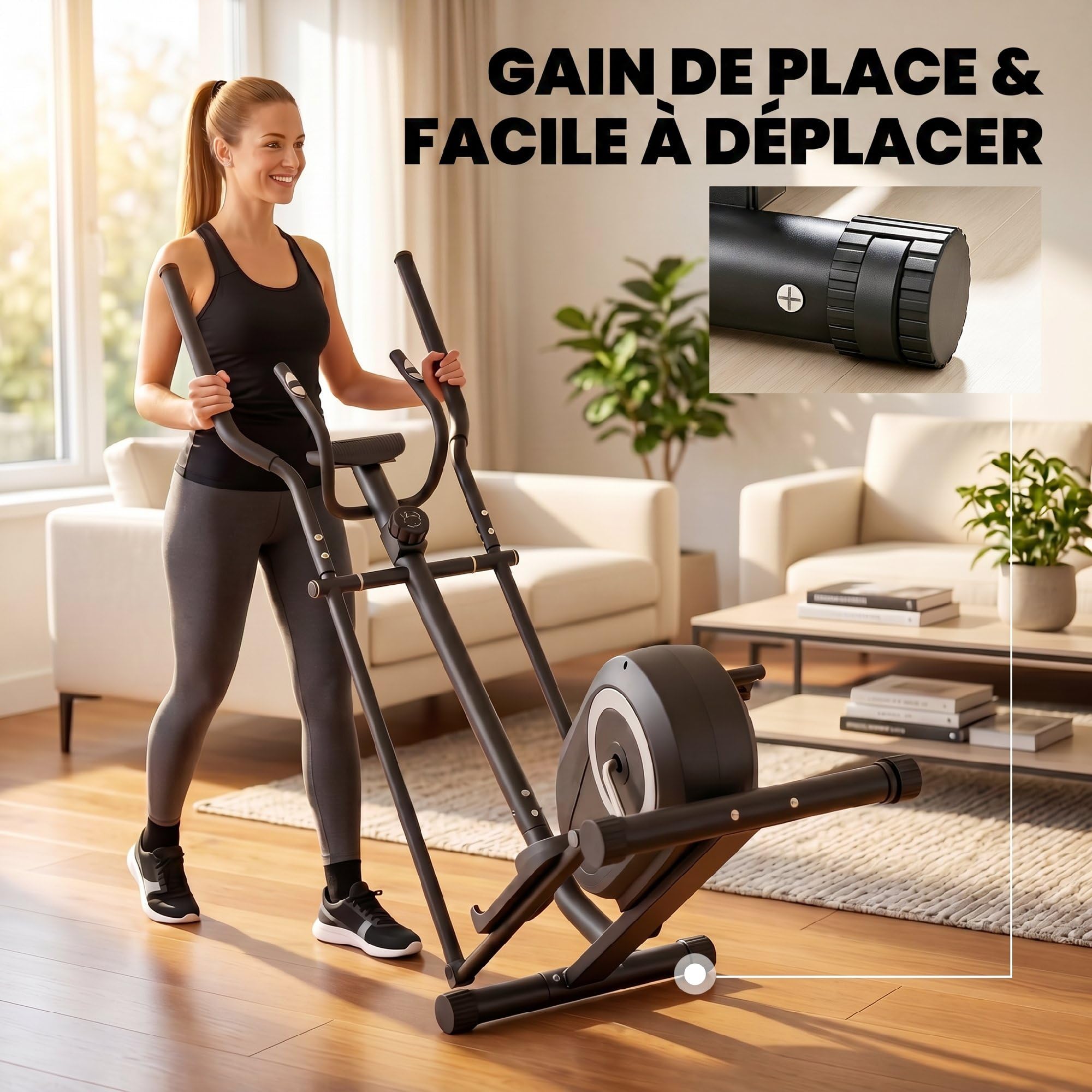 SPORTNOW Vélo Elliptique avec Écran LCD, Résistance 8 Niveaux, Capteur Pouls, Bluetooth APP, Support pour Téléphone, Vélo Elliptique Magnétique Charge 120 kg, Gris