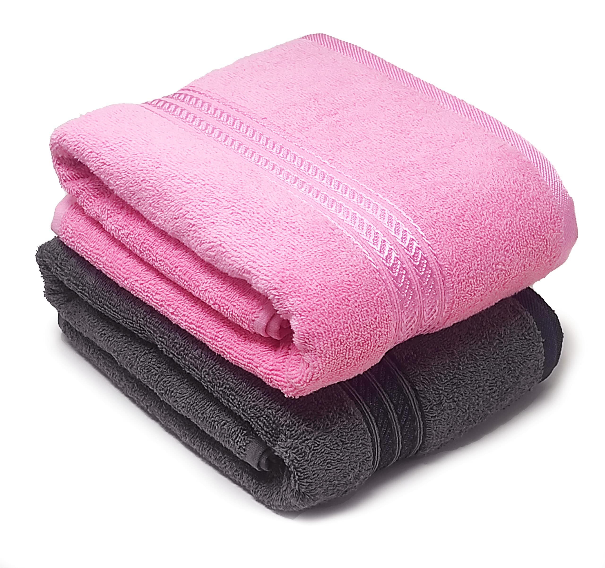 Lukzer 2PC 600 GSM Bath Towel Soft 100% Cotton Light Weight Super Absorbant Perfect for Bathroom Body Napkin (75x150cm/Steel Grey & Pink) (B0BZPV1LNN) Amazon Price History, Amazon Price Tracker