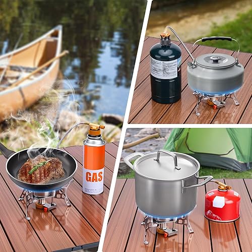 Miniatura 3 de WADEO Estufa de camping resistente al viento de 3900 W, estufa de gas para acampar con encendido piezoeléctrico, estufa de mochilero portátil con