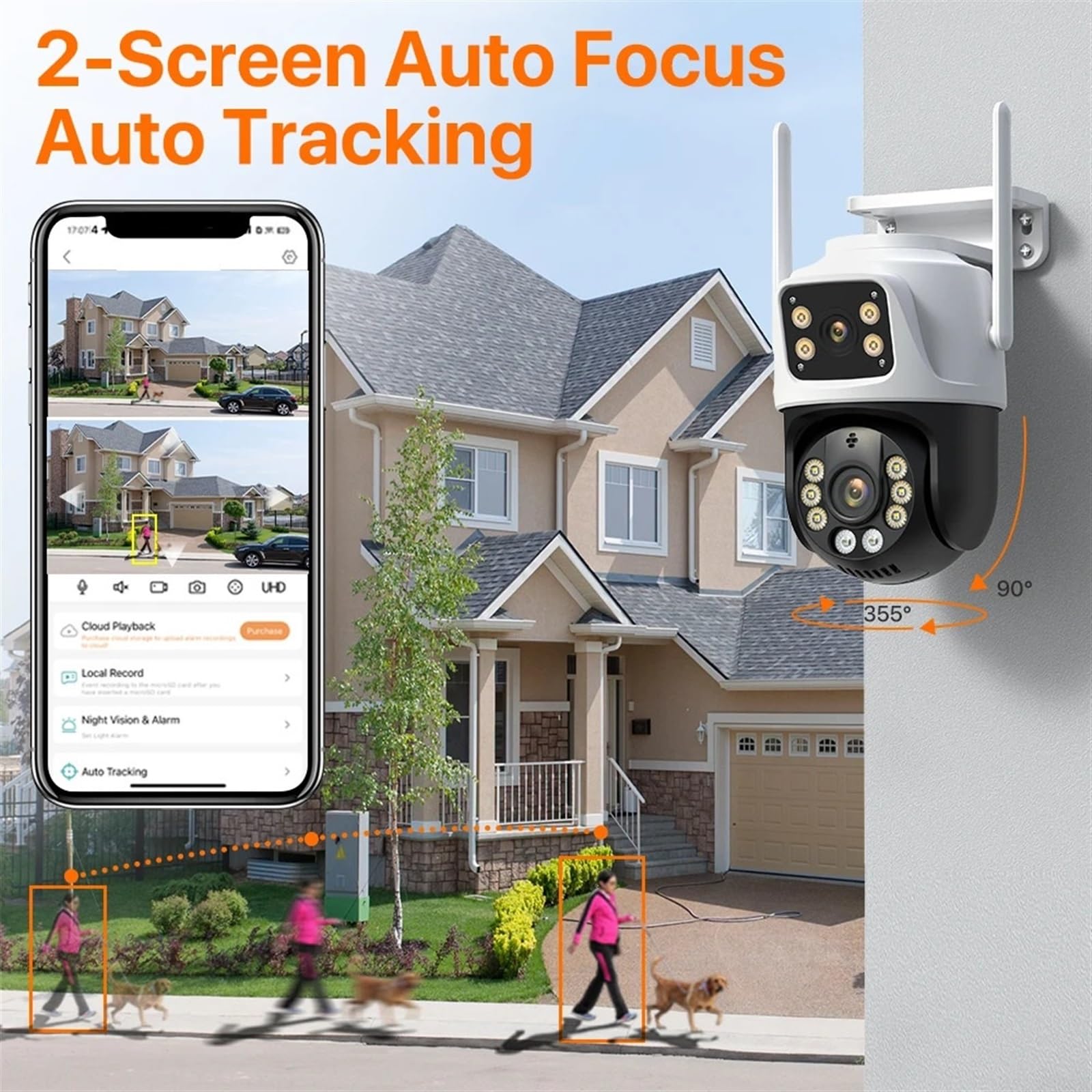 Kamery Monitoringu, Kamera PTZ 4K 8MP podwójny obiektyw podwójny ekran kamera IP 4MP HD bezpieczeństwo kamera monitorująca CCTV automatyczne śledzenie P2P(4MP NO Card)