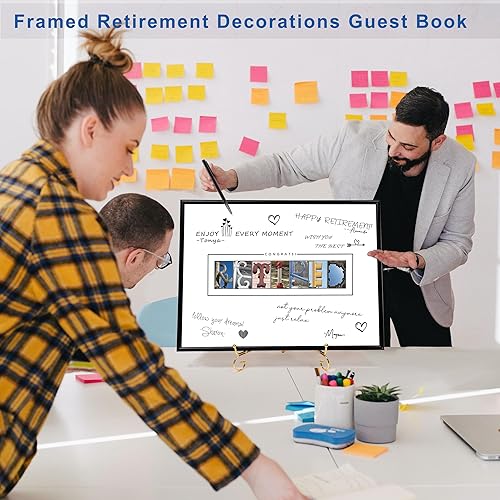 Miniatura 3 de Decoración de jubilación negra enmarcada libro de invitados para hombres y mujeres, cartel de letrero de 12 x 16 pulgadas, suministros para fiesta