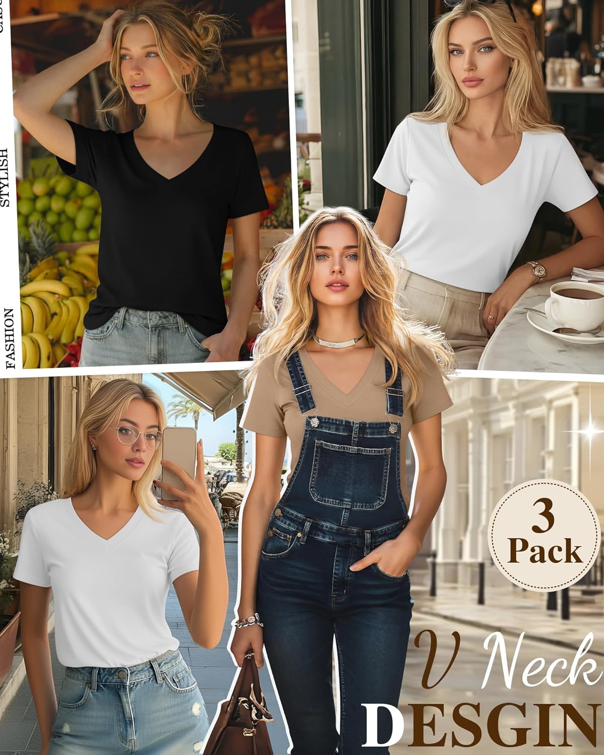 Ficerd 3 Pack Women's Short Sleeve T-Shirts V Neck Tunic Tops Casual Summer Curved Hem Tees Loose Fit Solid Basic Tshirt 2026 - Image 4