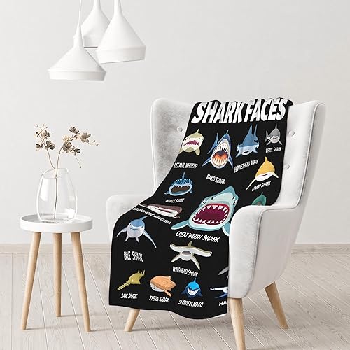 Miniatura 5 de Manta con caras de tiburón, regalos para los amantes de los tiburones, manta de franela suave y cálida para niños, niñas, hombres y mujeres, para