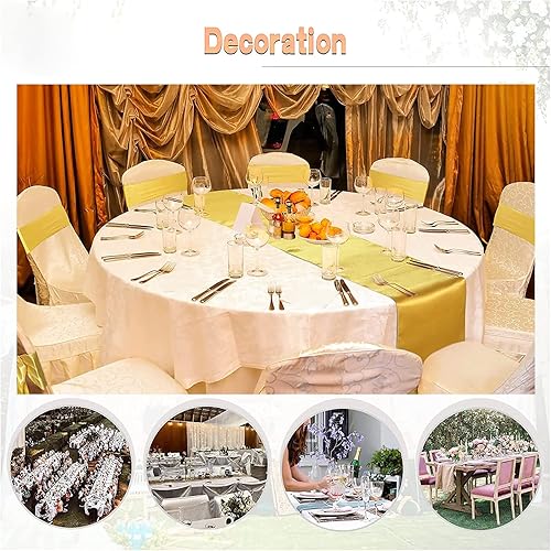 Miniatura 7 de Paquete de 6 caminos de mesa dorados, camino de mesa de satén de 12 x 108 pulgadas de largo, camino de mesa de seda y tela suave para bodas,