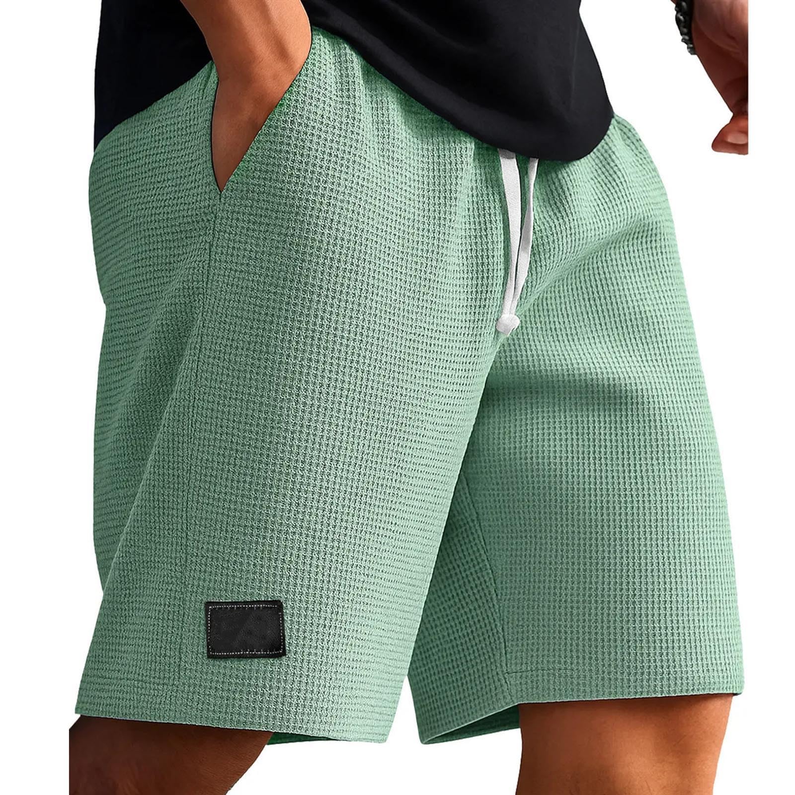 Cambkatl Loose Waffle Lounge Shorts for Men Elastic Waist Casual Summer Stretch Workout Running Shorts with Pockets