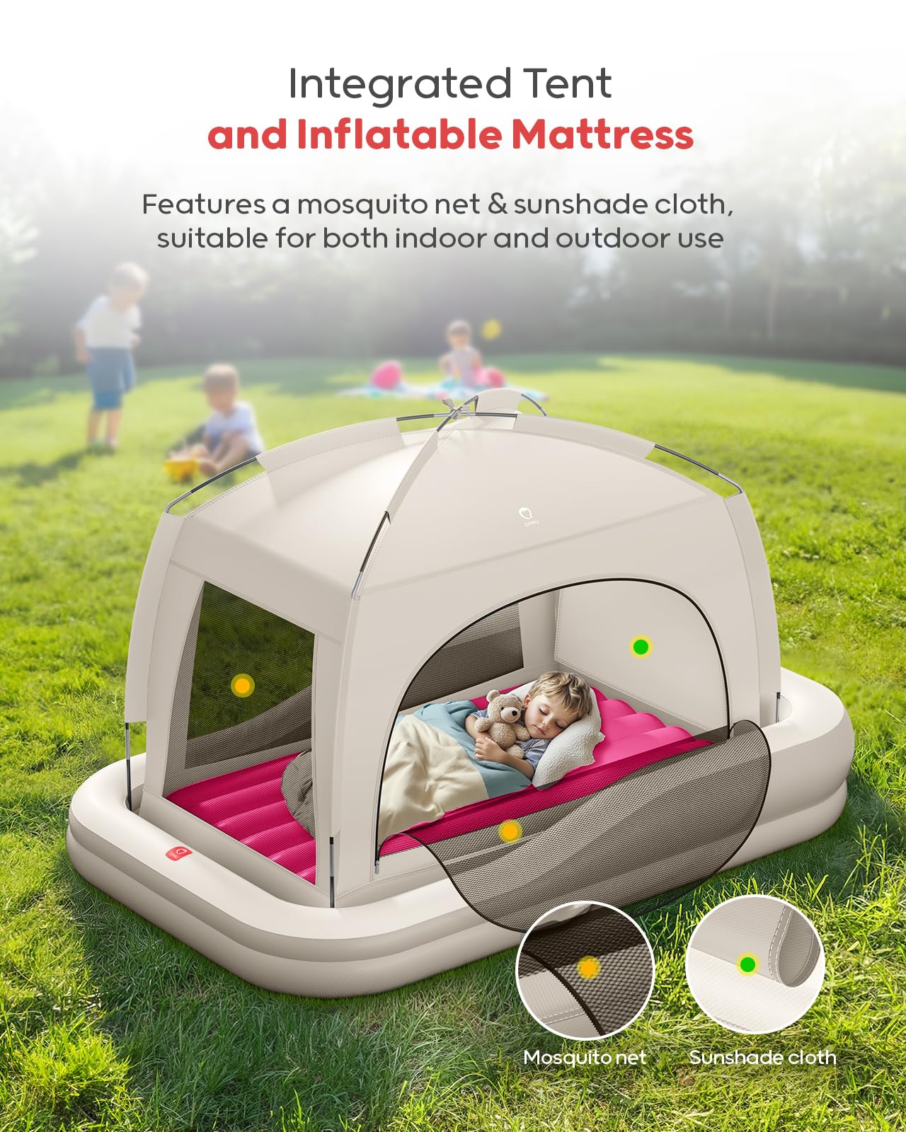 QPAU Toddler Travel Bed, color caqui y rojo