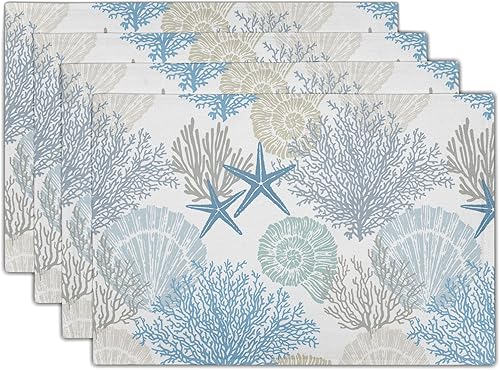 Juego de 4 manteles individuales color azul, turquesa, dorado, mármol azul, rectangular, de 12 x 18 pulgadas, antideslizantes, para decoración de