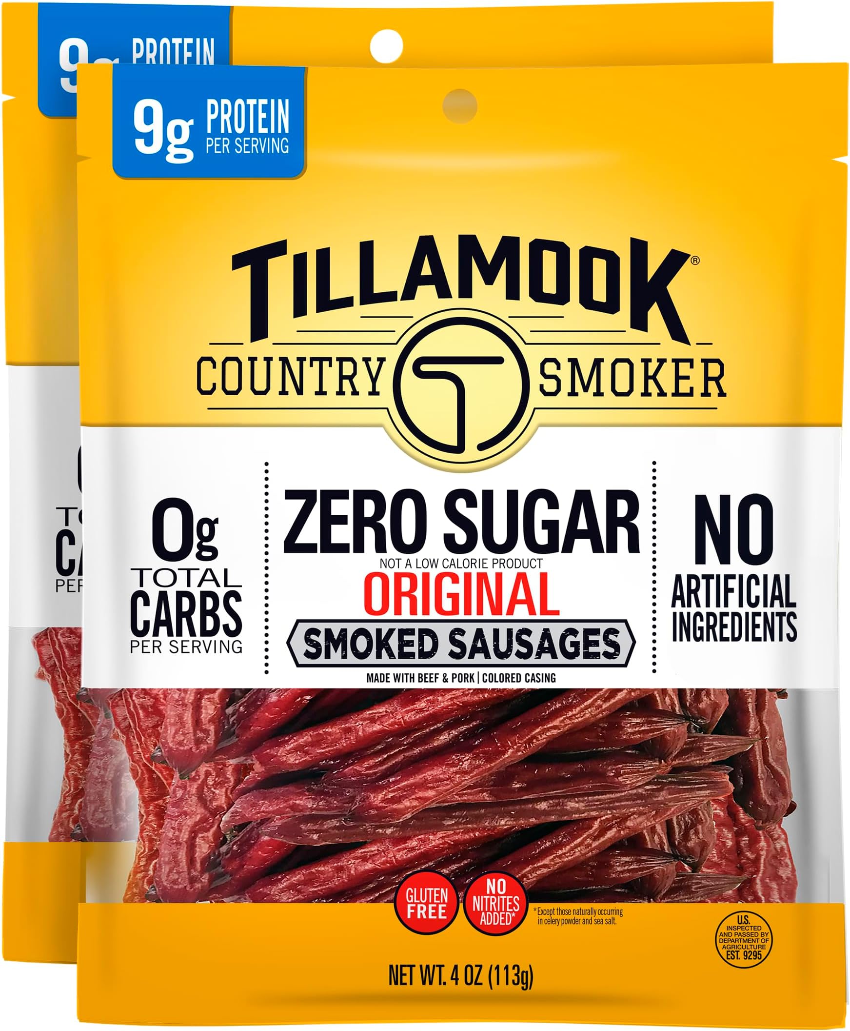 Tillamook Country Smoker Keto Friendly Zero Sugar Smoked Sausages, Original, 4 Ounce (Pack of 2)
