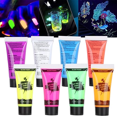 Tyenaza Body Paint Set Blacklight Face and Body Paint Makeup Fluorescent Body Face Paints,UV Neon Face Body Paint