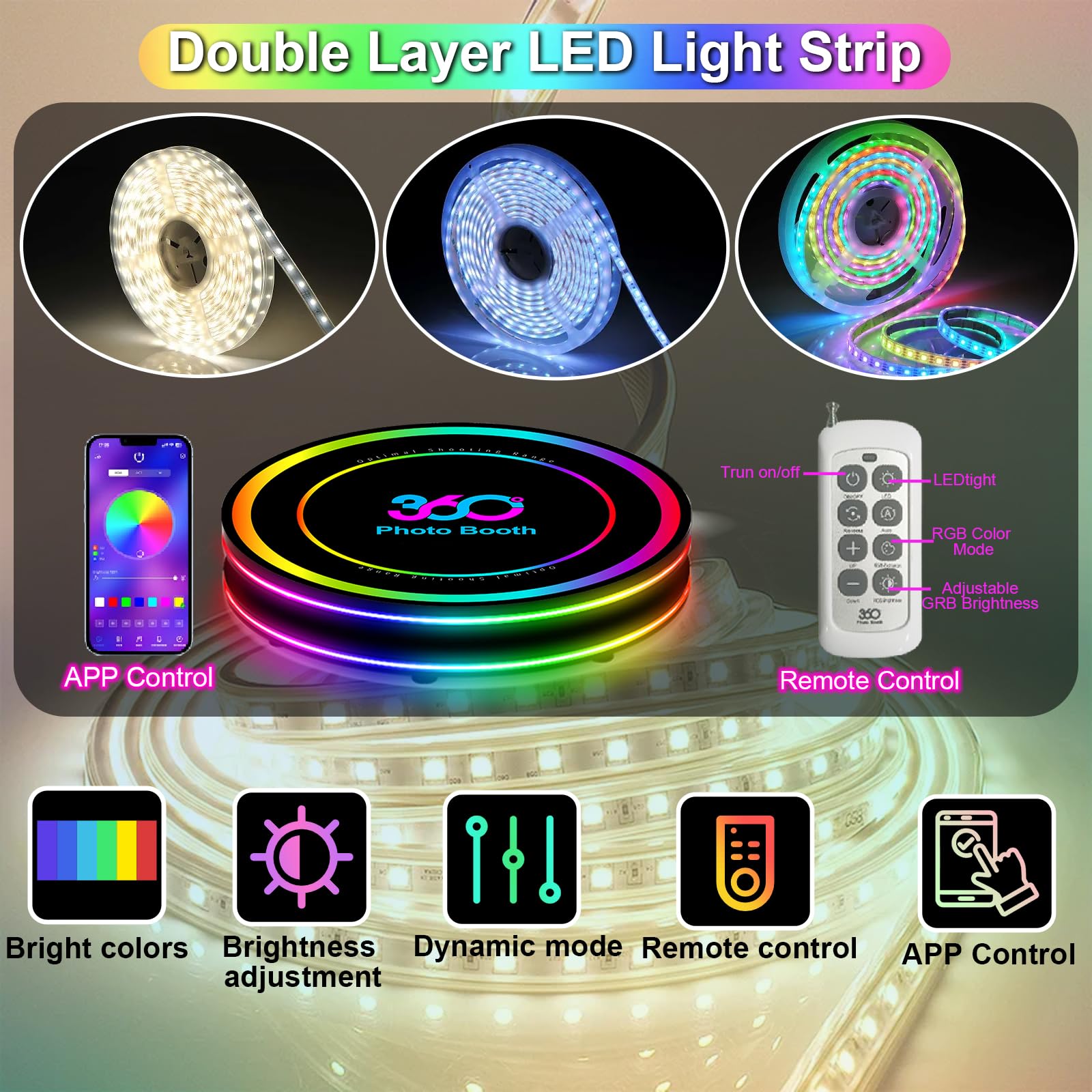 Cabina fotografica a 360 gradi, veloce o rallentatore automatico, logo personalizzato, custodia di volo, telecomando APP, luce anulare RGB (100 cm/39,4 pollici)