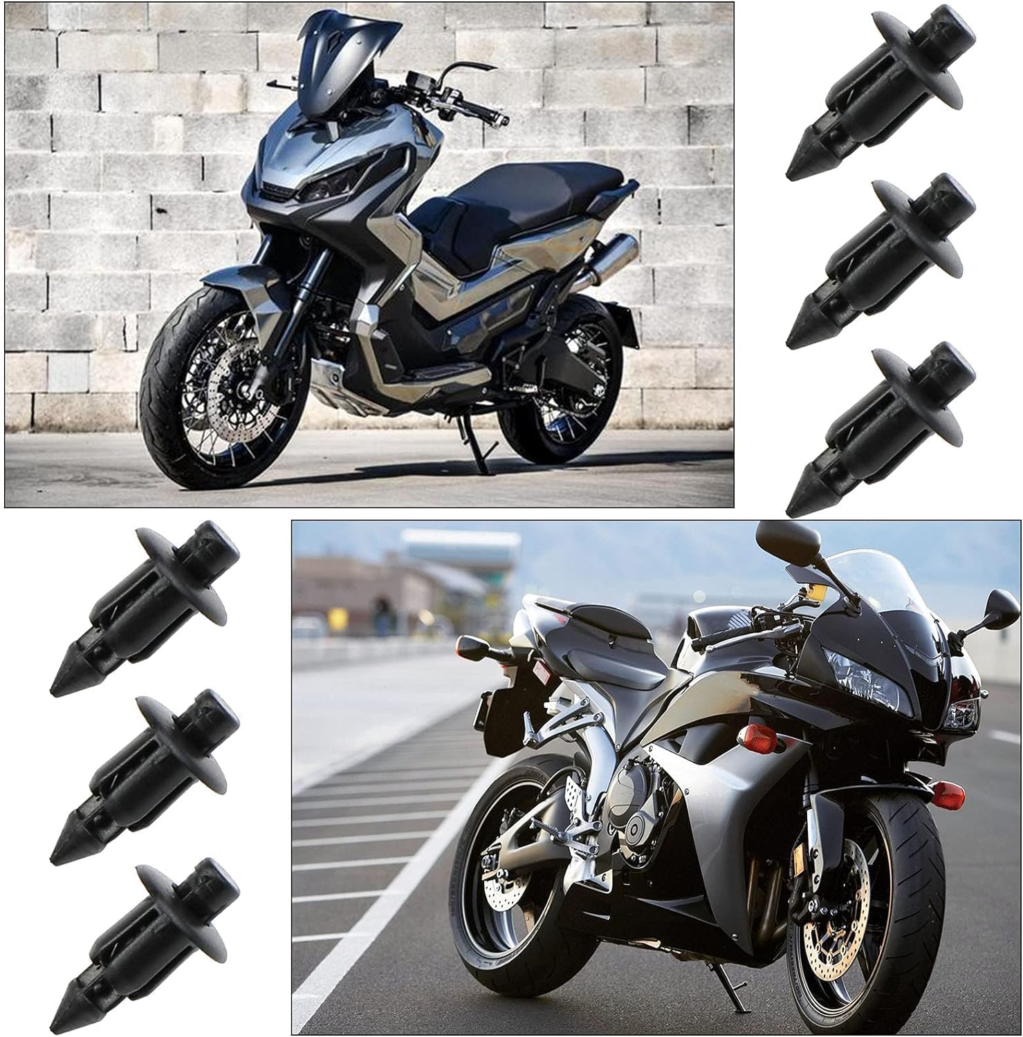 Alrens 35 PZ Rivet in Plastico per Carenatura Bici, Clip di Fissaggio a Rivetto per Moto, Viti a Spirale a Velocità di Attacco, Clip, Dado Nero, Foro di 6mm con Honda/Compatibile con Yamaha/con Suzuki