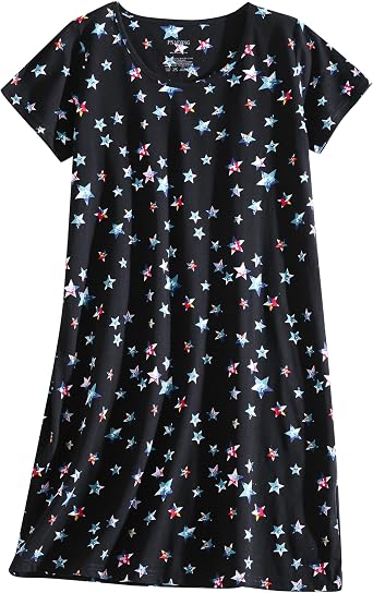 PNAEONG Womens Cotton Nightgown Sleepwear Short Sleeves Shirt Casual Print Sleepdress